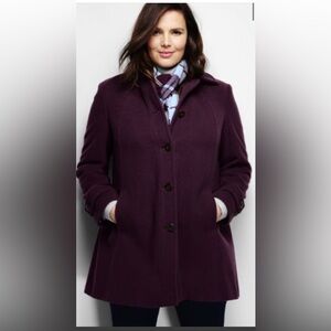 Land's End Wool Maroon Burgundy Coat Jacket Sz 18W